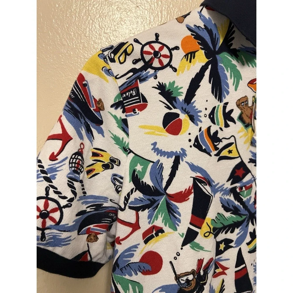 Polo Ralph Lauren Bear Classic Fit Beach Nautical Multi Color Polo Shirt Men's S